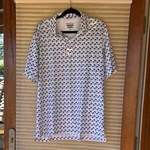 Straight Down Men’s Blue and White Palm Tree Polo Golf Shirt